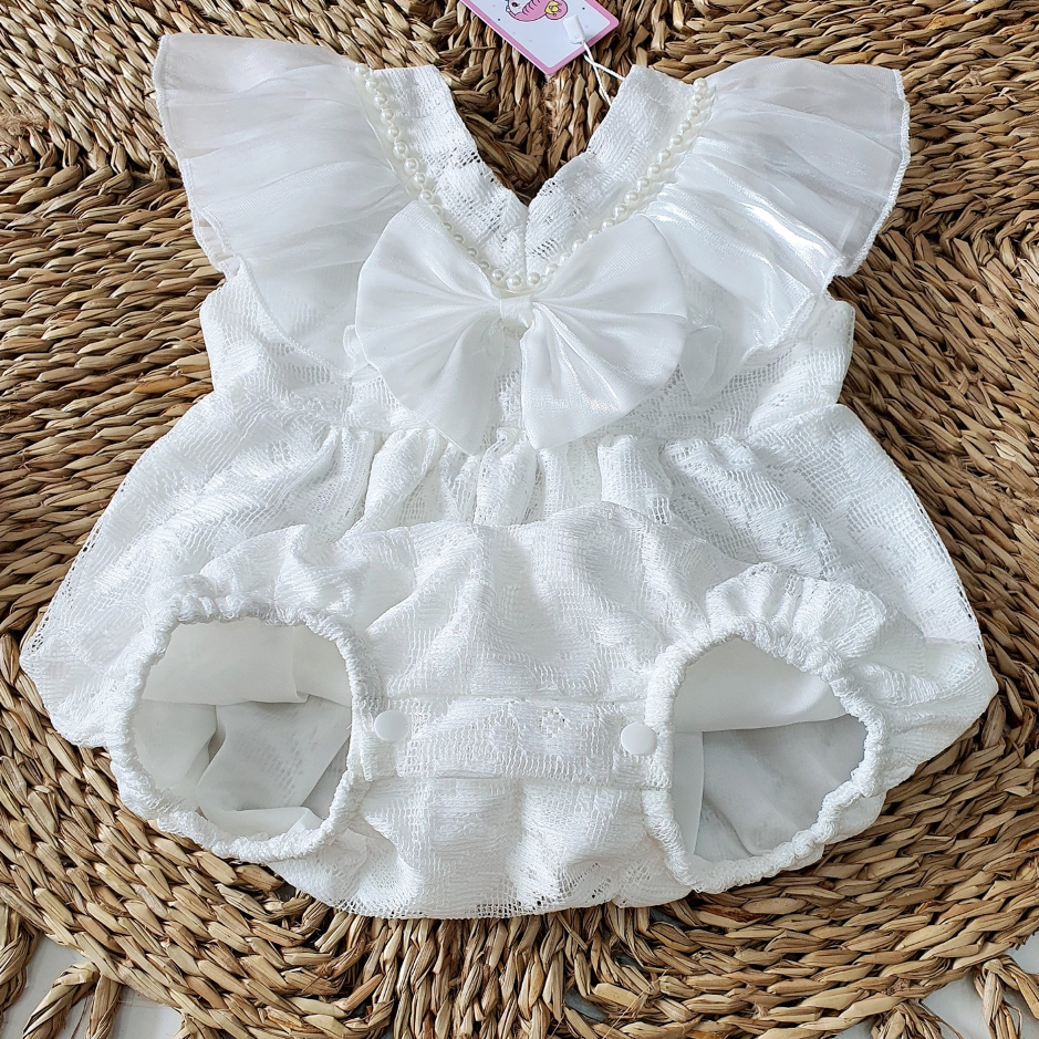 Bodysuit cánh tiên ren trắng kèm băng đô RIOKIDS cho bé gái sơ sinh mặc thôi nôi, đầy tháng BD68