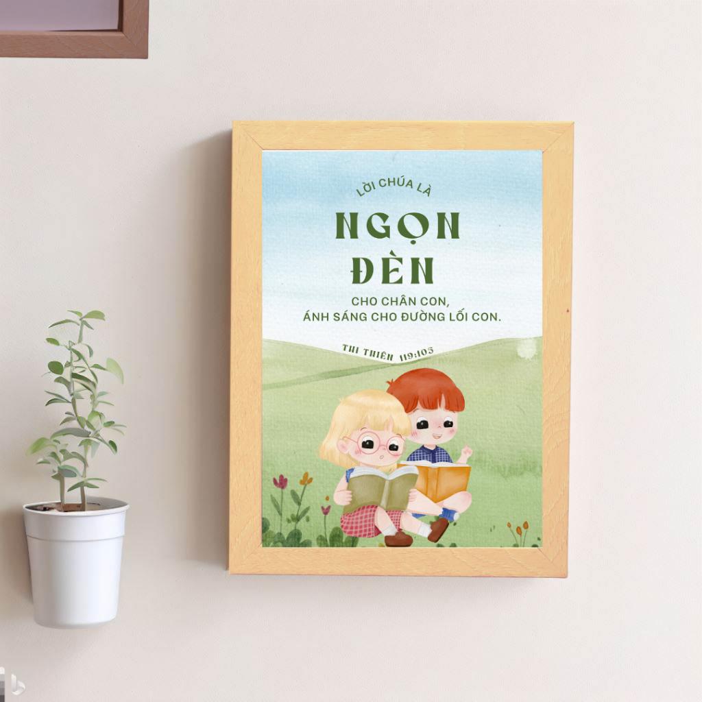 Tranh Câu Gốc Kinh Thánh Để Bàn A5 Hình Nền Thiếu Nhi Khung Nhựa Giả Gỗ Phong Cách Bắc Âu