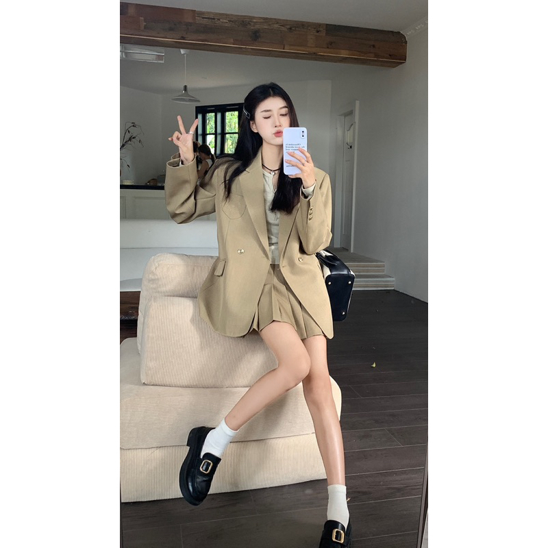 Set áo khoác blazer + chân váy tiểu thư ulzzang Hàn Quốc Yannie