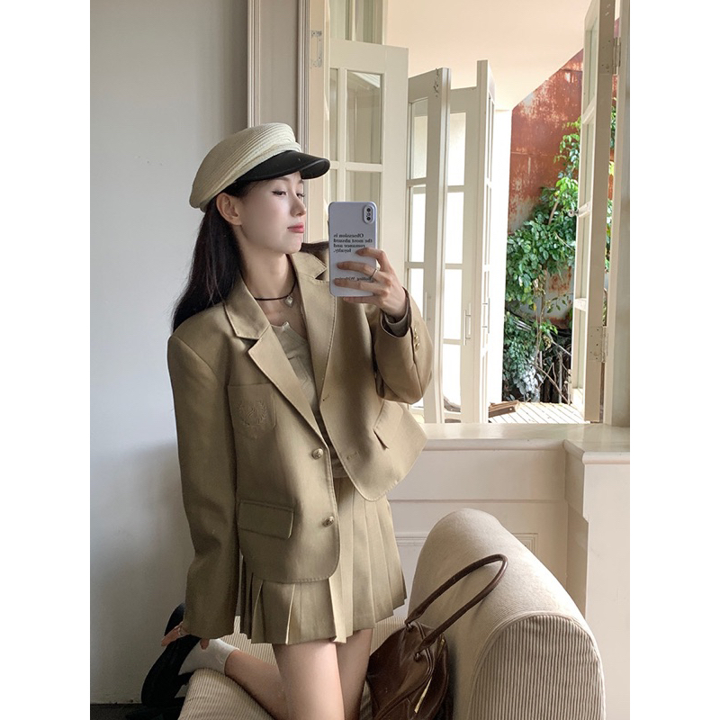 Set áo khoác blazer + chân váy tiểu thư ulzzang Hàn Quốc Yannie