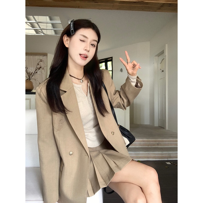 Set áo khoác blazer + chân váy tiểu thư ulzzang Hàn Quốc Yannie