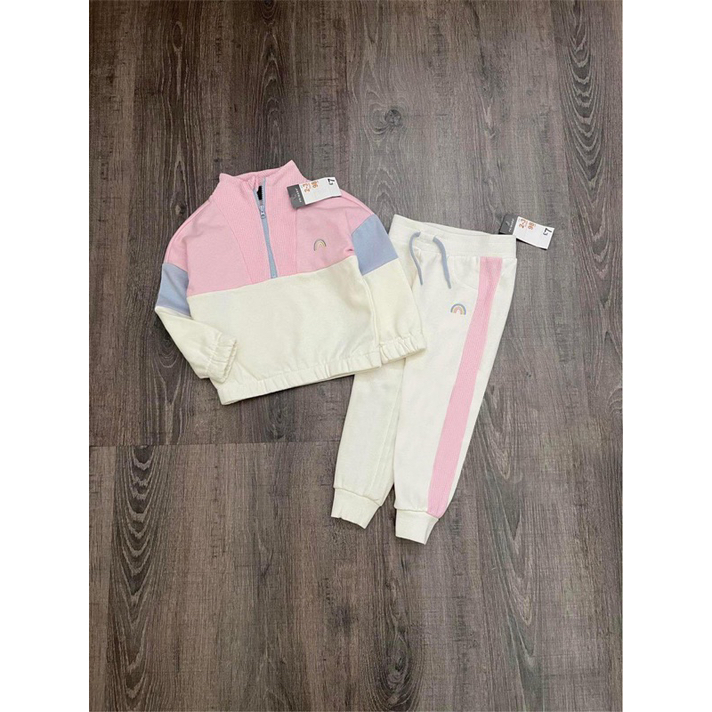 Bộ nỉ hình cầu vồng màu hồng cho bé gái