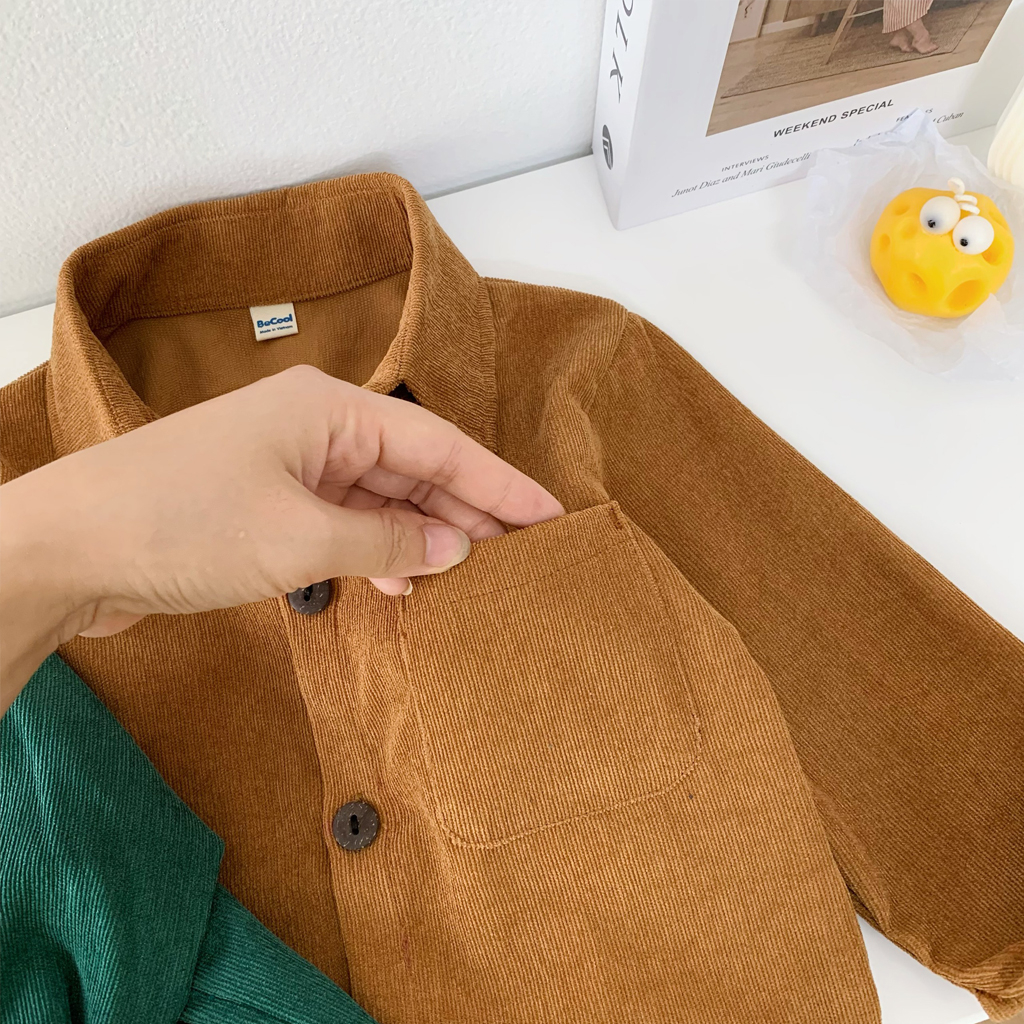 Áo Sơ Mi Dài Tay Chất Nhung Tăm BeCool Cho Bé Trai Đi Học , Đi Chơi Từ 10-30kg - LEON KIDS