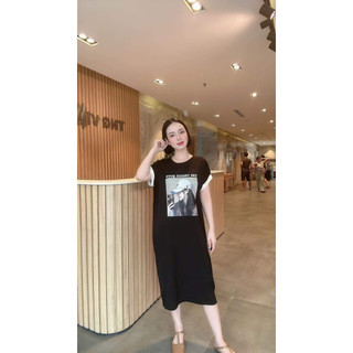 Váy hot trend hở lưng trái tim suông dáng dài cộc tay vải cotton tàu xịn luôn