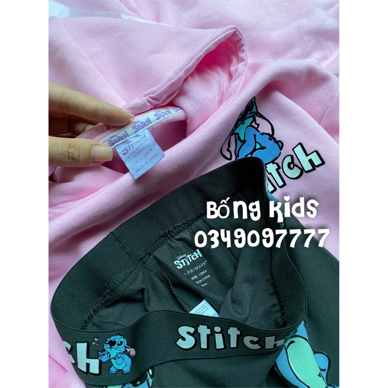 Bộ Nỉ Hoodie Bé Gái Stitch Hồng/Xám PR