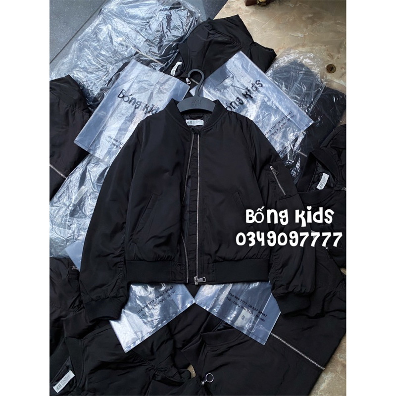Áo Bomber Phao Bé Trai Đáp Túi Tay Đen HaM