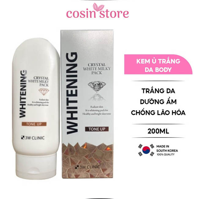 Kem Ủ Trắng Da Body 3W CLINIC CRYSTAL WHITE MILKY Pack 200g Hàn Quốc shop Cosin Store