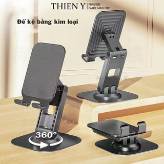 Giá Đỡ Điện Thoại Gấp Gọn Để Bàn - Kệ điện thoại để bàn xoay 360 độ chân đế bằng kim loại
