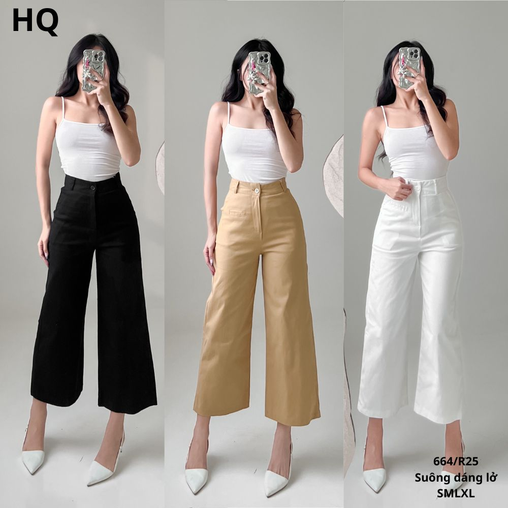 HQJeans Quần suông ống rộng dáng lở kaki co giãn nhẹ mẫu mới thiết kế HQ664