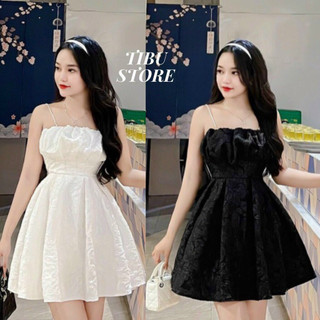 Đầm gấm xòe 2 dây ngọc xinh tiểu thư