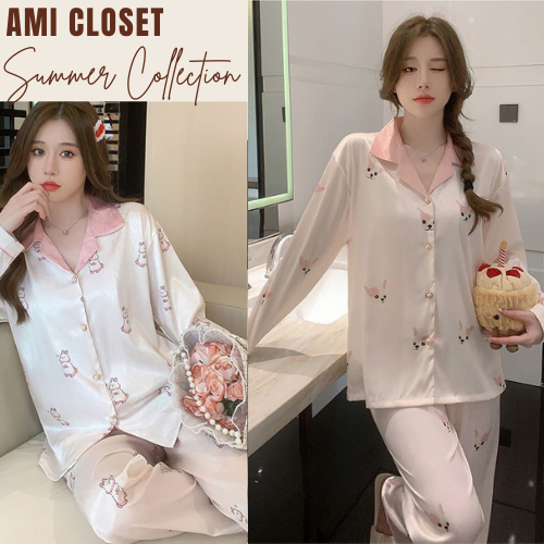 Bộ ngủ nữ dài tay, quần dài chất lụa xước hàng Quảng Châu BN27