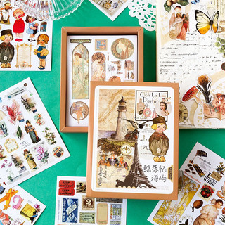 Hộp 50 tờ stickers theo chủ đề không trùng mẫu dùng để trang trí sổ tay nhật ký