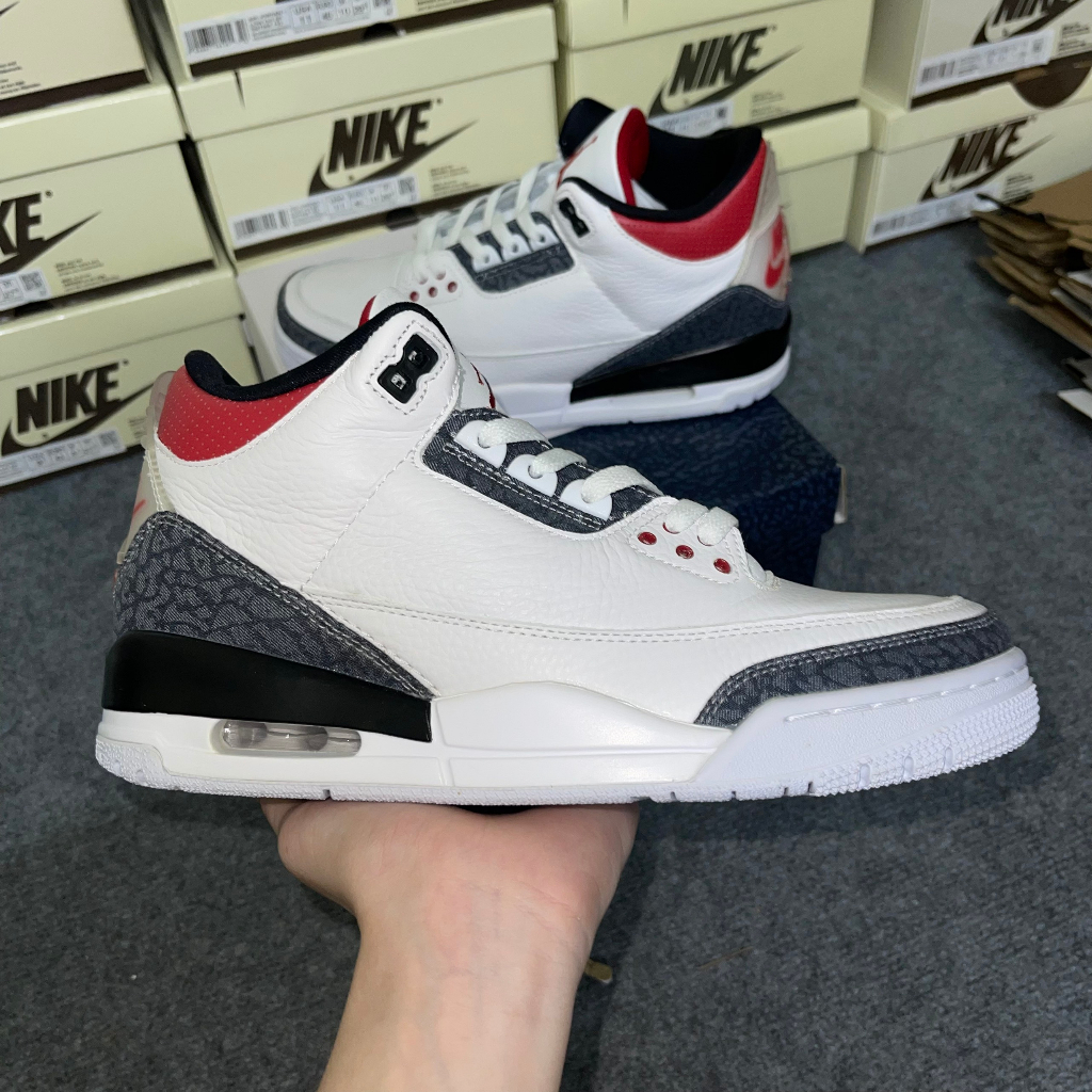 Giày Sneaker Air Jordan 3 Retro Denim Fire Red LikeAuth