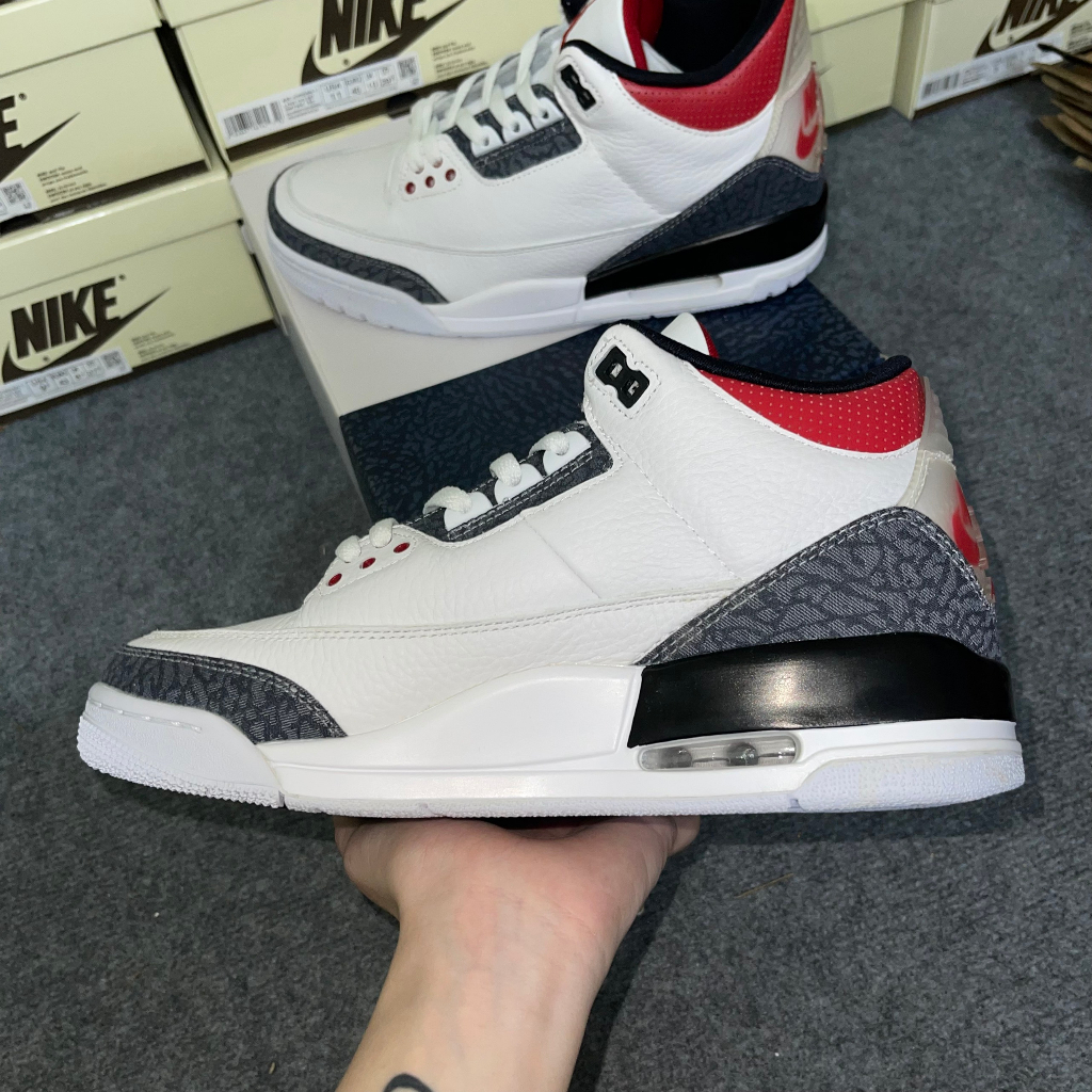 Giày Sneaker Air Jordan 3 Retro Denim Fire Red LikeAuth