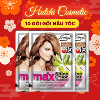 Dây 10 Gói Dầu Gội Thảo Dược Phủ bạc tạo màu tóc Nâu Max Shine Color Solbol 30ml
