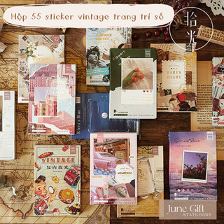 Hộp 55 sticker washi vintage style trang trí sổ, làm journal