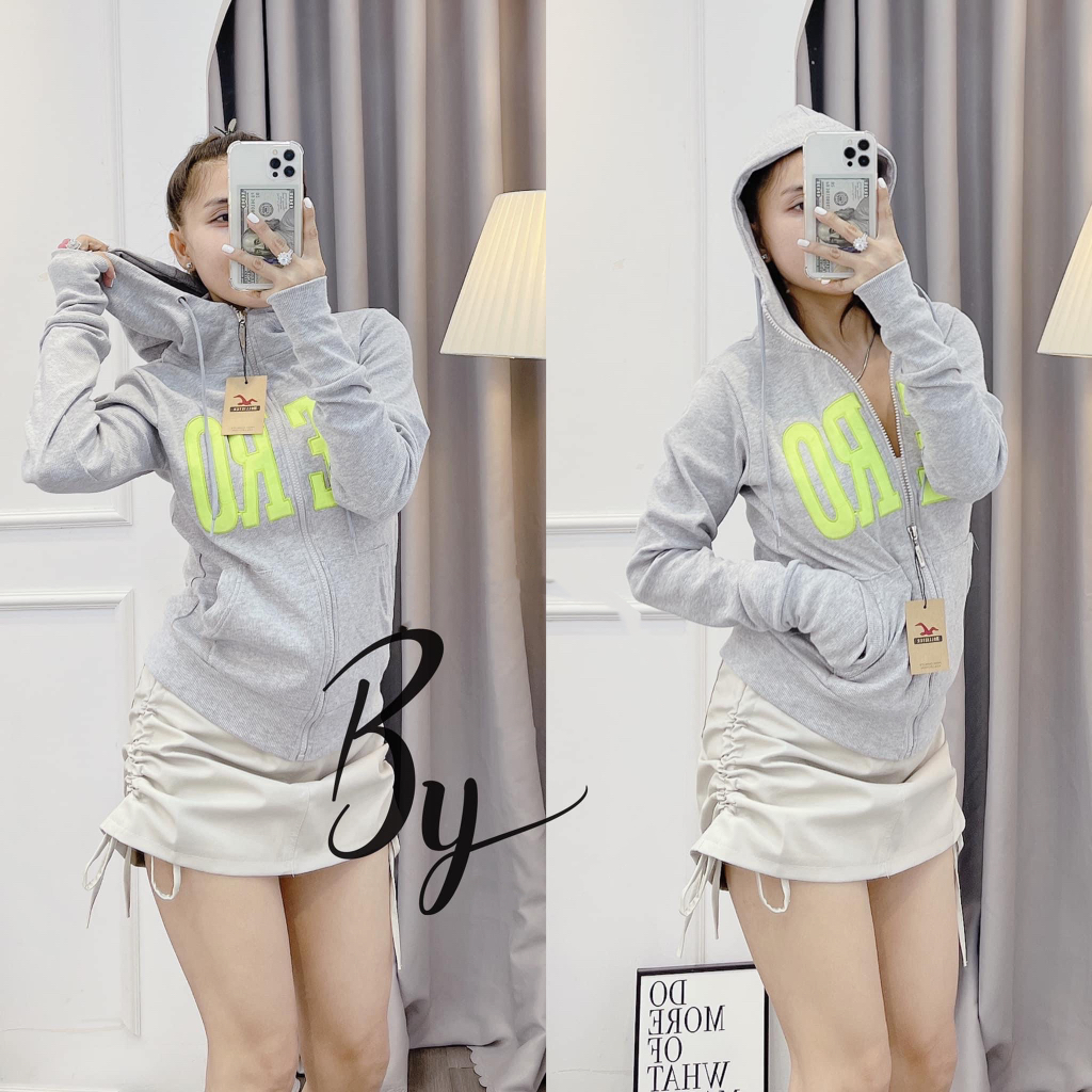 Áo Khoác Nữ BUBGUM Chữ Thêu AERO Chất Liệu Thun Gân 4 Túi Freesize 60kg