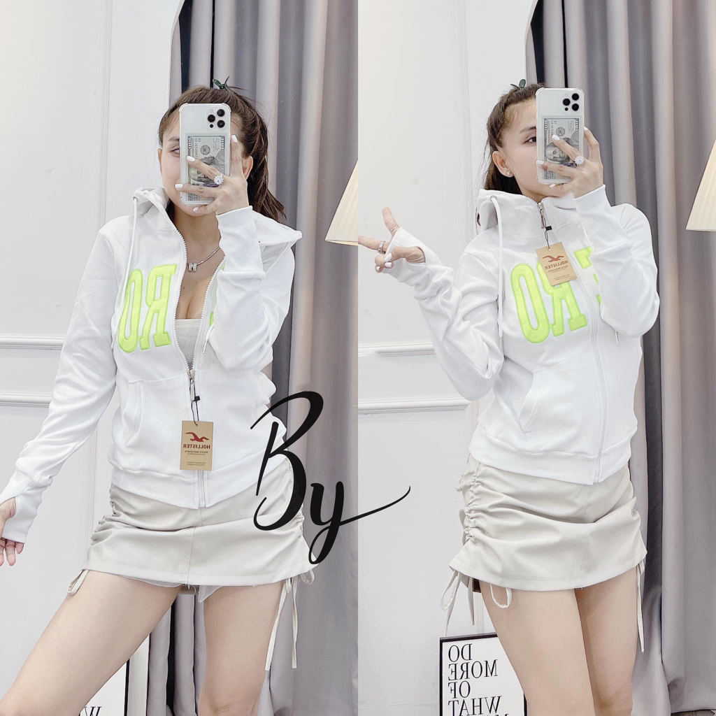 Áo Khoác Nữ BUBGUM Chữ Thêu AERO Chất Liệu Thun Gân 4 Túi Freesize 60kg