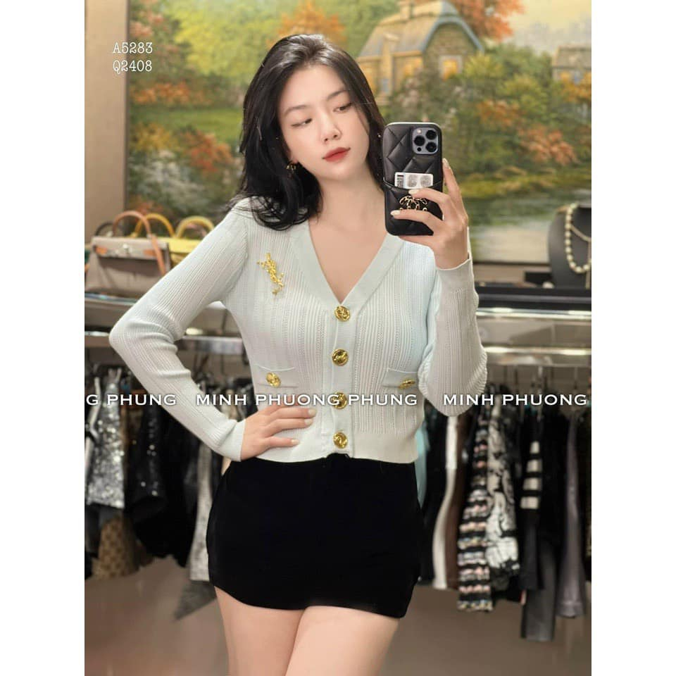 Áo len cúc to vàng đính tah Y.SL 4 màu dài tay