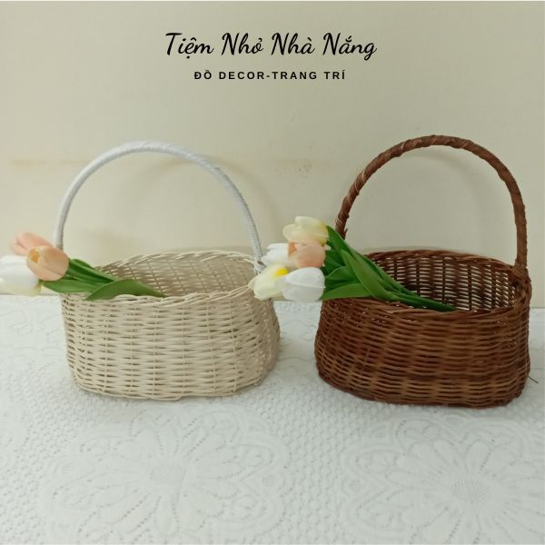 Giỏ đan mây cắm hoa decor , giỏ mây thủ công đựng đồ siêu xinh, decor, trang trí nhà cửa