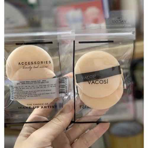 Bông phấn khô tròn nhỏ Vacosi - bông tán phấn nén bịch 2 cái-Bông Phấn Khô Vacosi Tròn Trung
