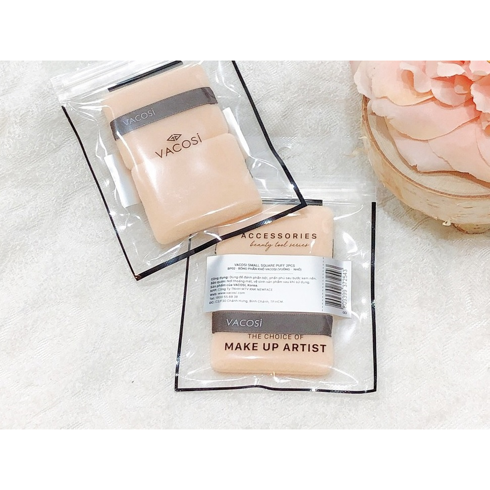 Bông phấn khô tròn nhỏ Vacosi - bông tán phấn nén bịch 2 cái-Bông Phấn Khô Vacosi Tròn Trung