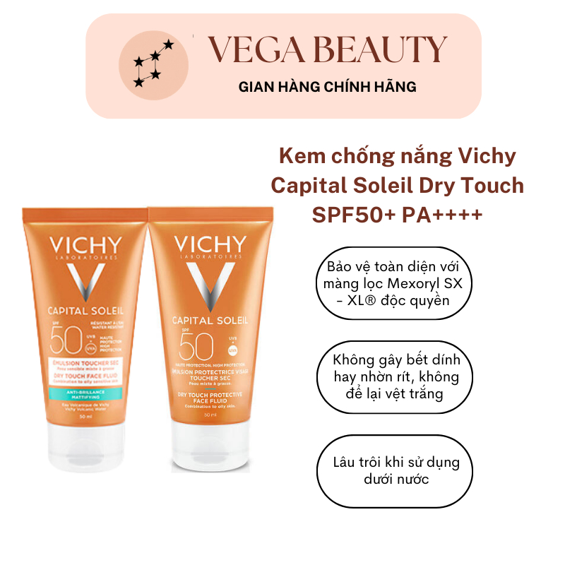 Kem chống nắng VICHY Capital Soleil Dry Touch SPF50+ 50ml kiềm dầu, không bóng nhờn