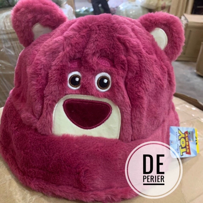 Nón gấu dâu lotso tai bèo phủ lông nhung dễ thương có ảnh thật Deperier