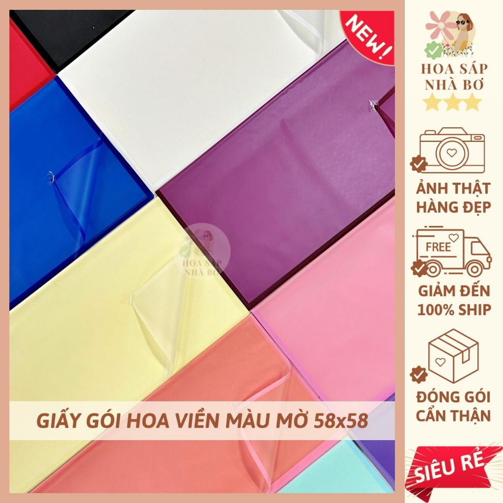 10 20 giấy gói hoa trơn bóng mờ viền màu đẹp chuẩn 58x58 dày đứng form không thấm handmade - Hoa Sáp Nhà Bơ