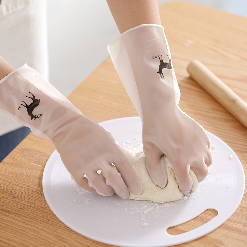 Găng tay cao su cao cổ HT SHOP rửa bát giặt quần áo hình hươu siêu dai DN195