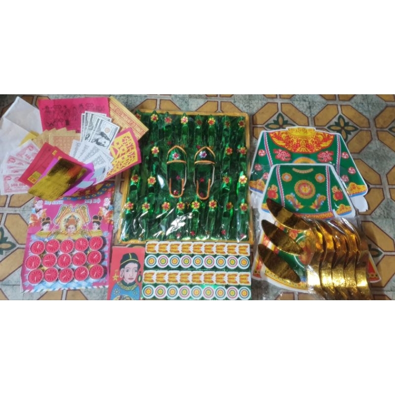 Combo Đầy đủ 15 đèn cầy, 13 thỏi vàng thuyền - Bộ Giấy Cúng Đầy Tháng, Thôi Nôi, Đầy Căn Bé Trai và Bé Gái