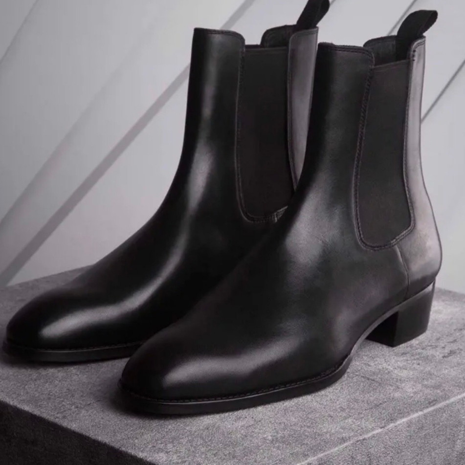 Giày Chelsea Boots Cô Lô Nhuê Da Bò Nguyên Tấm Nhập Khẩu Đế Gỗ Cao 5cm Bảo Hành 12 tháng