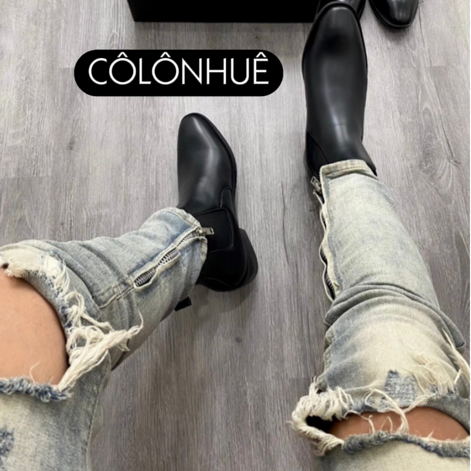 Giày Chelsea Boots Cô Lô Nhuê Da Bò Nguyên Tấm Nhập Khẩu Đế Gỗ Cao 5cm Bảo Hành 12 tháng