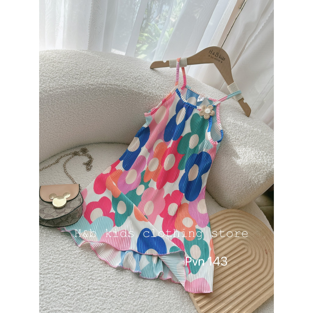 Váy bé gái, Váy 2 dây dập ly lạnh mềm mát cho bé 10-30kg