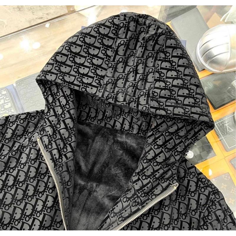 Áo khoác dior chất nhung in vân dập nổi,lót lông siêu ấm