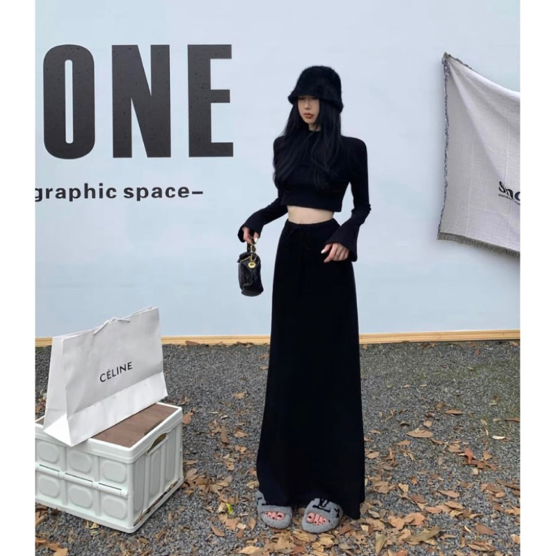 Chân Váy Dáng Dài Dây Rút Chất Umi Dày Dặn Siêu Dài Tôn Dáng , Chân Váy Dài Nữ SNUPIut