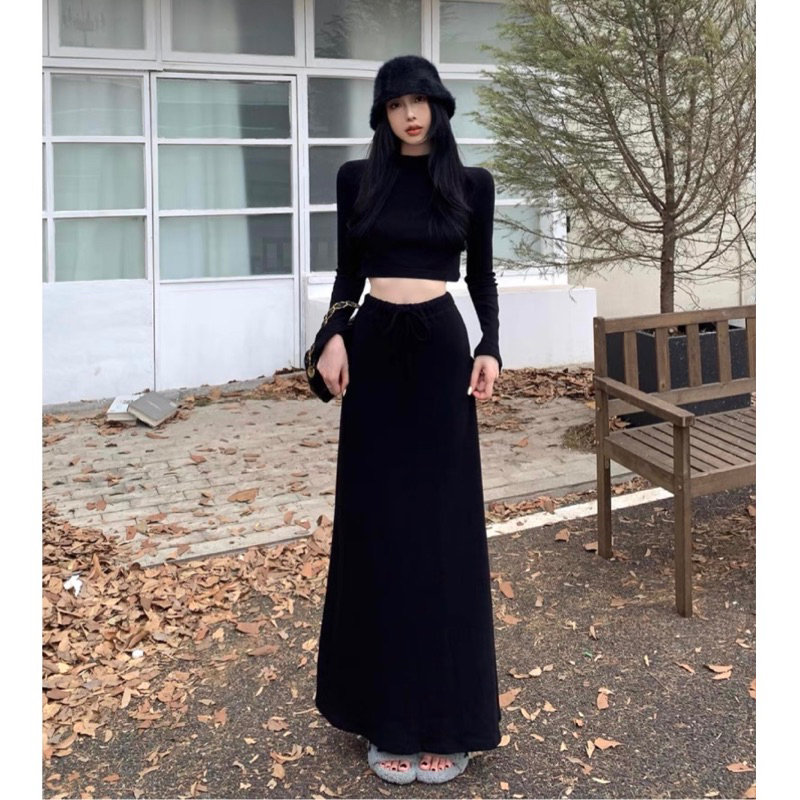 Chân Váy Dáng Dài Dây Rút Chất Umi Dày Dặn Siêu Dài Tôn Dáng , Chân Váy Dài Nữ SNUPIut