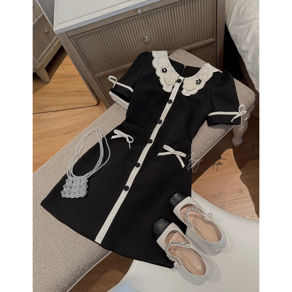 Váy tiểu thư dáng A phối nơ siêu xinh có bigsize Lalita mã V31