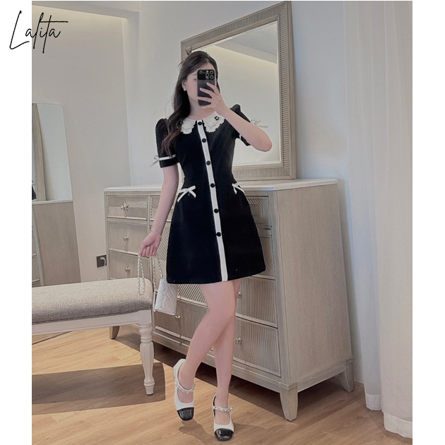 Váy tiểu thư dáng A phối nơ siêu xinh có bigsize Lalita mã V31
