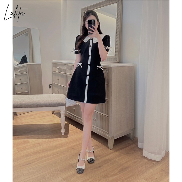 Váy tiểu thư dáng A phối nơ siêu xinh có bigsize Lalita mã V31