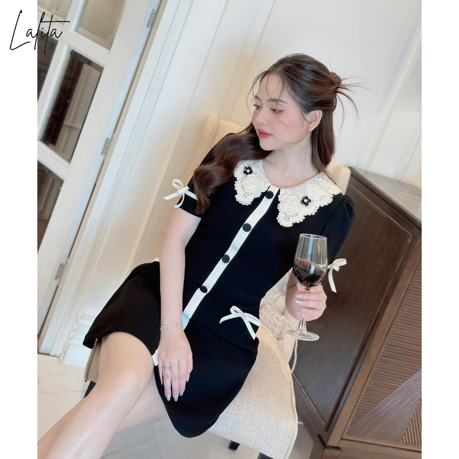Váy tiểu thư dáng A phối nơ siêu xinh có bigsize Lalita mã V31