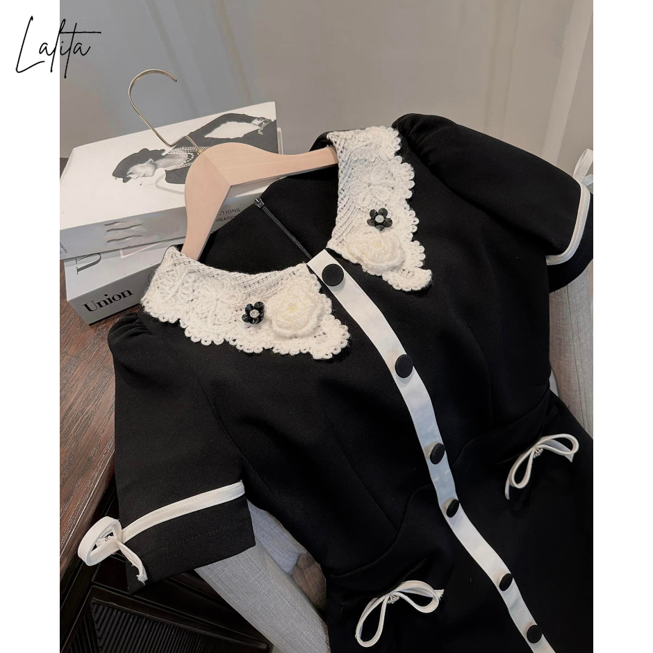 Váy tiểu thư dáng A phối nơ siêu xinh có bigsize Lalita mã V31