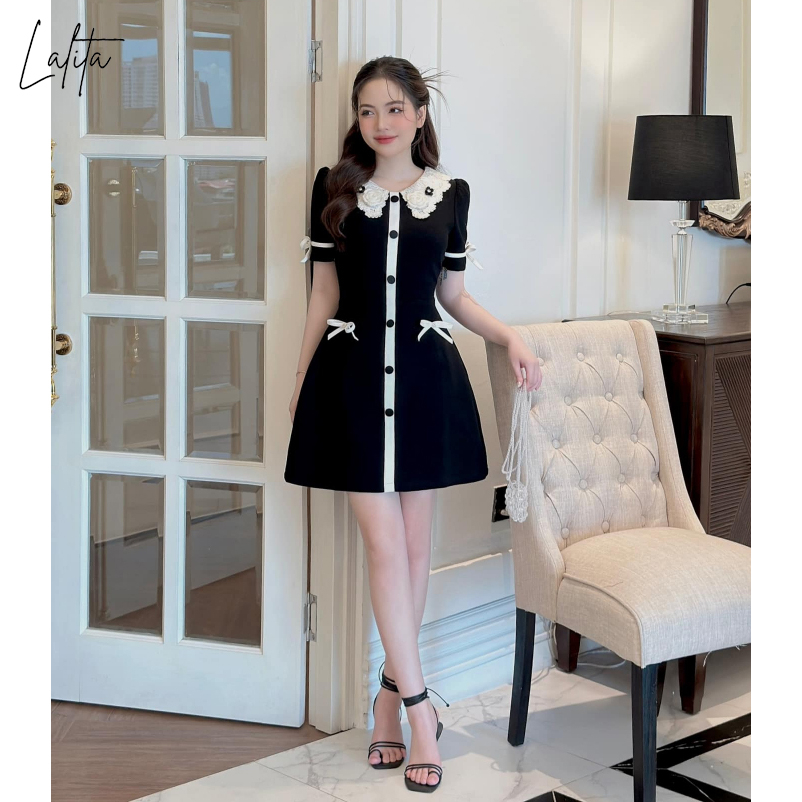 Váy tiểu thư dáng A phối nơ siêu xinh có bigsize Lalita mã V31