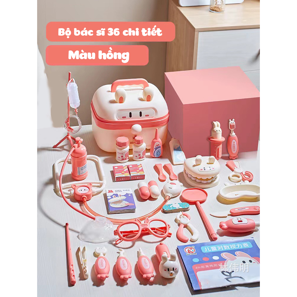 Bộ Đồ Chơi Bác Sĩ Hình Thỏ Cho Bé Đủ Chi Tiết Có Hộp Đựng Dành Cho Bé Trai Bé Gái 36 Chi Tiết