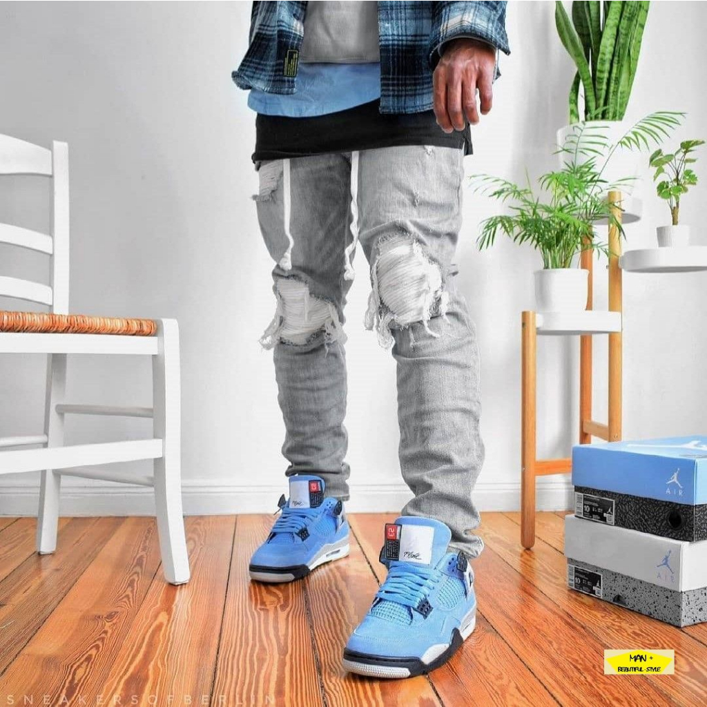 Giày Jordan 4 xanh dương, Air Jordan 4 University Blue dành cho nam nữ, full box, free ship - Tặng hộp bảo vệ