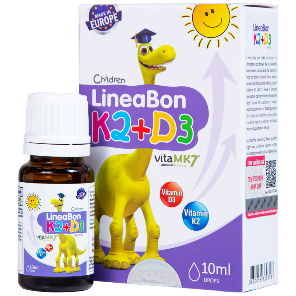 D3 K2 Lineabon bổ sung vitamin d3 cho trẻ sơ sinh, giúp hấp thụ d3k2 canxi