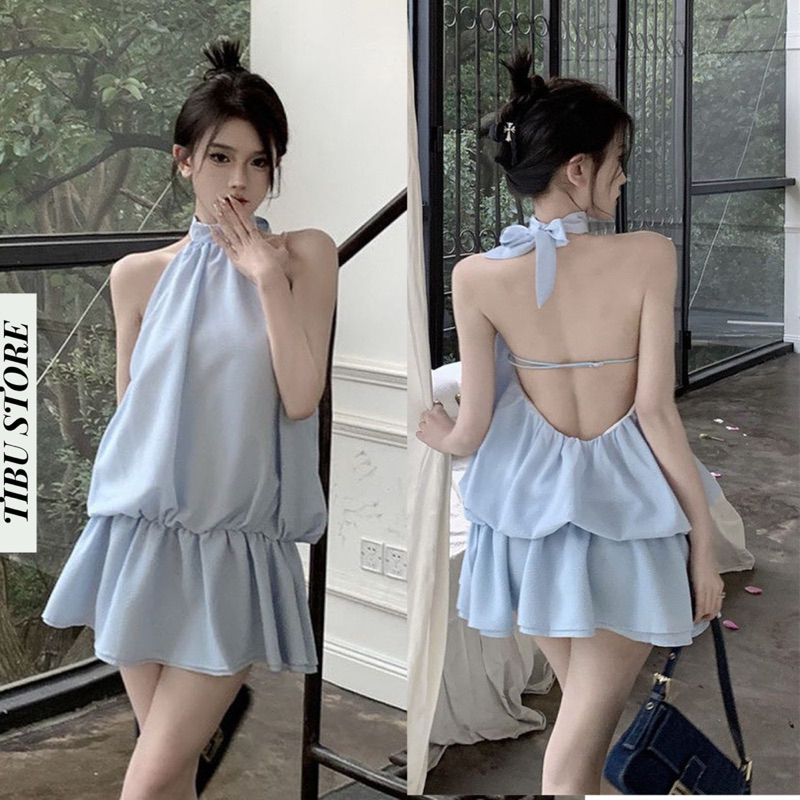 Đầm Yếm Hở Lưng Bo Chun TIBU Váy Nữ Dáng Ngắn Sexy Quyến Rũ Đáng Yêu Hai Lớp Xinh Xắn Hottrend 2023