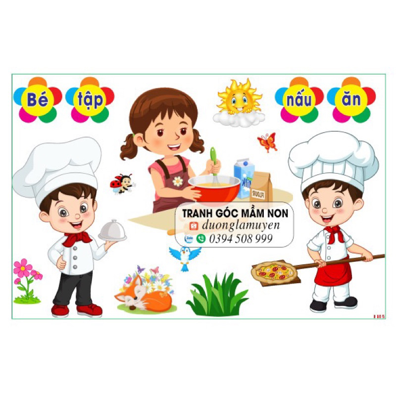 Tranh decal mầm non- bé tập nấu ăn