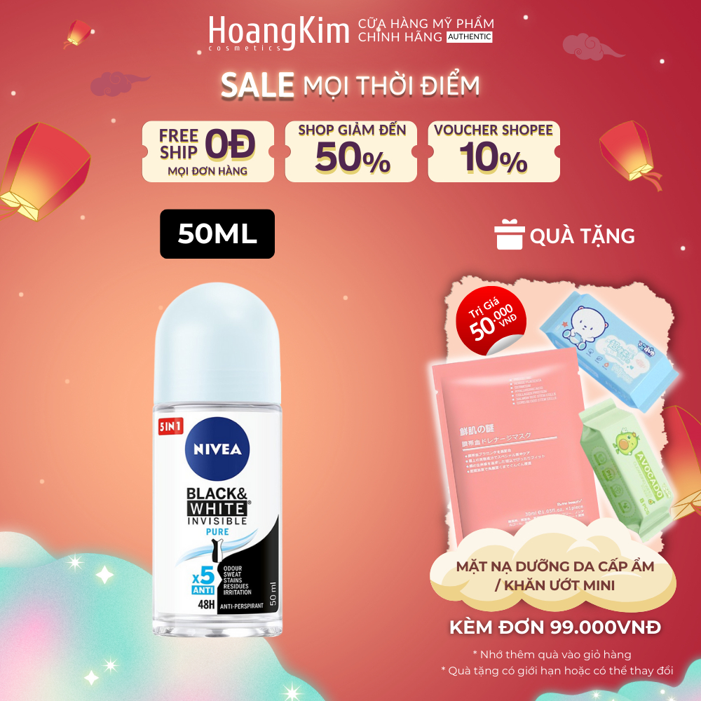 Lăn khử mùi Nivea Black and White ngăn vệt ố vàng vượt trội 5in1 50ml