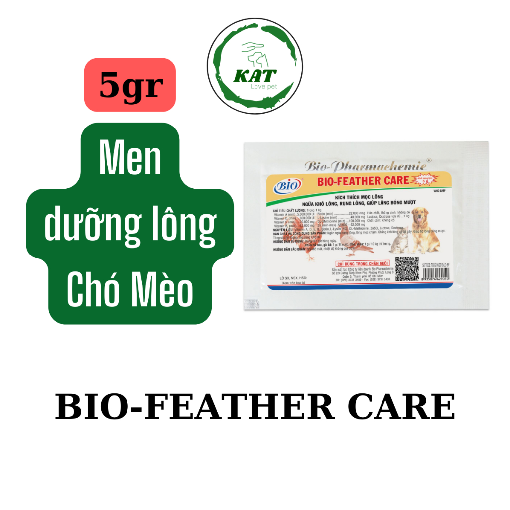 Bột Bổ Sung Vitamin Chống Rụng & Dưỡng Lông Chó Mèo Bio Feather Care - Gói 5gr - KAT Store